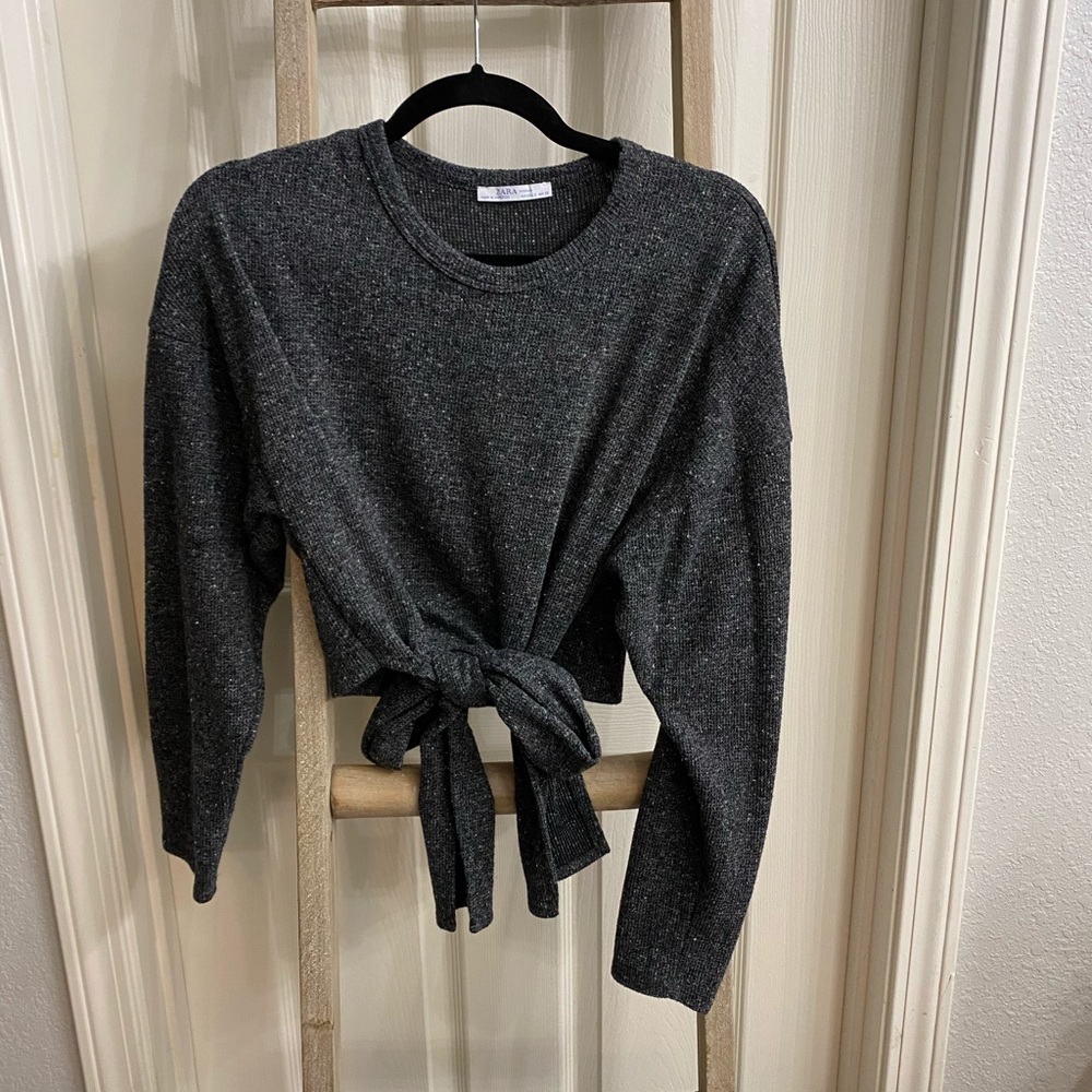 ZARA front tie cropped sweater